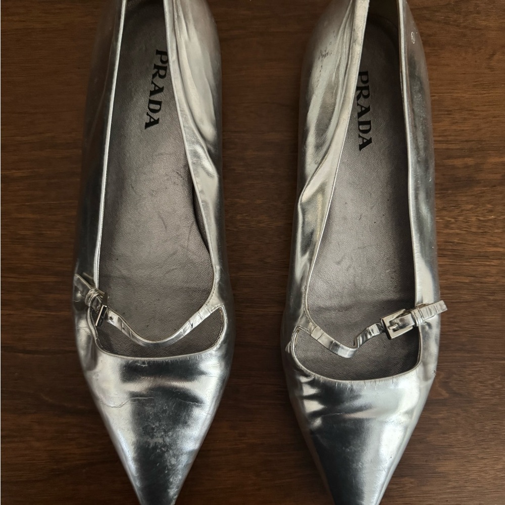 Prada Flats Mary Jane Style in Silver